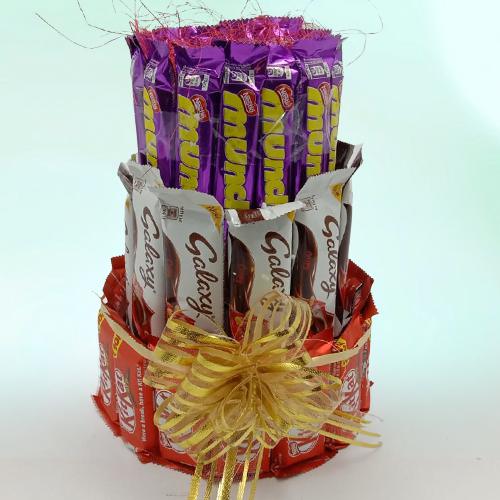 Tempting 3 Layer Tower Arrangement of Mixed Chocol... to Alwaye