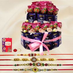 Pleasurable Bliss of Heaven Chocolate Arrangement with Free 4 Rakhis and Roli Tilak Chawal