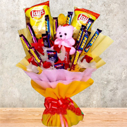 Remarkable Bouquet of Chocolates, Chips N Teddy to Nipani