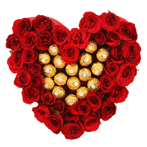 Heart Shaped Ferrero Rocher n Red Roses Arrangemen... to Cooch Behar