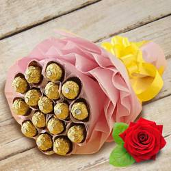 Wonderful Bouquet of Ferrero Rocher Chocolates with Free Single Red Rose