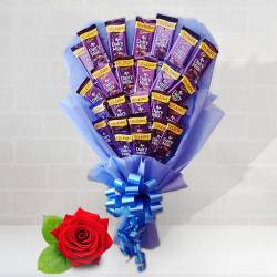Yummy Bouquet of Cadbury Dairy Milk Chocolates with Free Single Red Rose