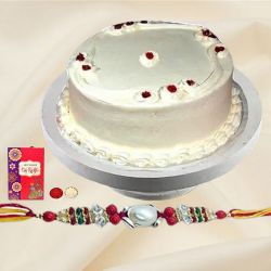 Gladness-of-Gobble 1 Lb Vanilla Cake with Free Rakhi and Roli Tilak Chawal