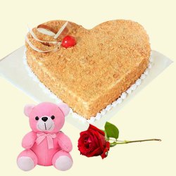 Butter Scotch Fantasy Love Cake with Teddy N Red Rose