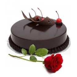 Freshly Made Eggless Chocolate Cake with Red Rose