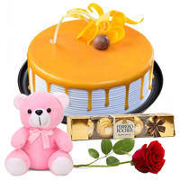 Delicious Ferrero Rocher with Rose, Eggless Butterscotch Cake N Teddy