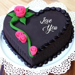 Chocolate-Draped Special Cake in a Heart Shape