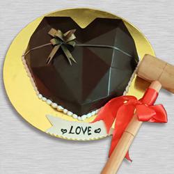 Designer Heart Shape Chocolate Pinata Cake with Hammer