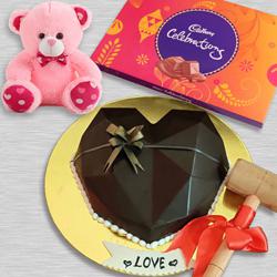 Wonderful Heart Shape Pinata Cake with Hammer, Cadbury Celebrations n Teddy