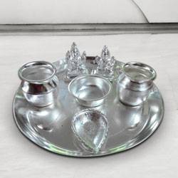 Wonderful Silver Plated Puja Thali with Silver Plated Lakshmi Ganesha