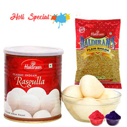 Haldiram Rasgulla with Bhujia from Haldiram