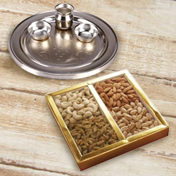 Silver Plated Puja Thali with Assorted Dry Fruits to Dadra and Nagar Haveli