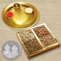 Dri Fruits N Gold Plated Thali , Free Coin 