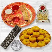 Pooja Samagri Hamper with Peda and Chocolate with free silver plated coin for Diwali.  to Kollam