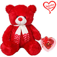Huggable Red Teddy with Heart Shape Chocolates for Lovers Celebration<br>