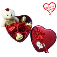 Special Valentine Gift of Cute Teddy N Roses with Handmade Chocolates