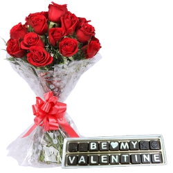 Exceptional Red Roses Bouquet with Be My Valentine Handmade Chocolate Gift Combo for V-day