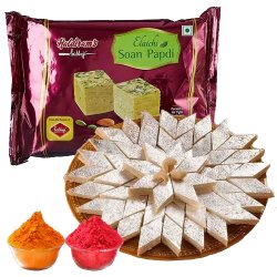 Delectable Haldiram Soan Papdi N Kaju Katli with Free Herbal Gulal