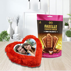 Premium ITC Fabelle Mini Delight Chocolate with Personalized Cushion to Lakshadweep