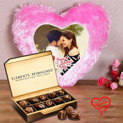 Wonderful Personalized Heart Shape Cushion with ITC Premium Chocolates