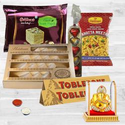 Special Bhai Duj Hamper with Sweets-Snacks, Roli Teeka n Chawal