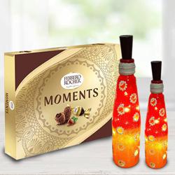 Fantastic Bottle Art Lamp Set with Ferrero Rocher Chocolate to Punalur