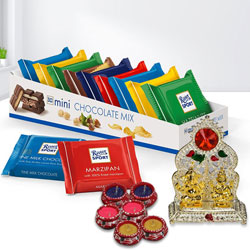 Imported Ritter Sport Chocolates with Ganesh Laxmi Mandap n Free Diya to World-wide-diwali-chocolates.asp