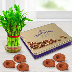 Eco-Friendly Diwali Gift of Cadbury Chocolates, Good Luck Bamboo Plant n Diya