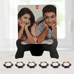Special Personalized Photo Table Clock with 16 pcs Ferrero Rocher n Free Diya to Hariyana