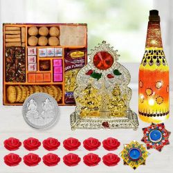 Special Diwali Gift of Ganesh Laxmi Mandap, Diya, Lamp, Sweets, Snacks, Candles n Free Coin to Nipani