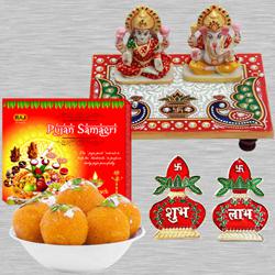 Traditional Diwali Pooja Special Laxmi Ganesh Ji Marble Choki, Pooja Sanmgri, Boondi Ladoo, Subh Labh Sticker
