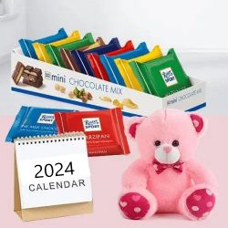 Exclusive Ritter Sport Chocos with 6 inch Teddy N Desk Calender