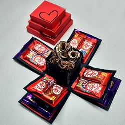 Admirable Valentine Special Explosion Box of Chocolates n Roses