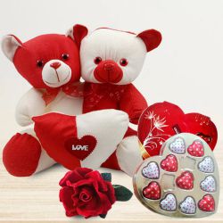 Admirable Be My Valentine Gift of Teddy, Heart Chocolates n Roses