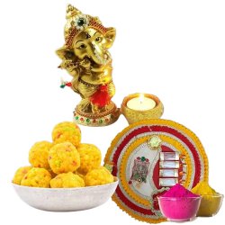 Exclusive Ganesha Idol with Boondi Laddu n Thali