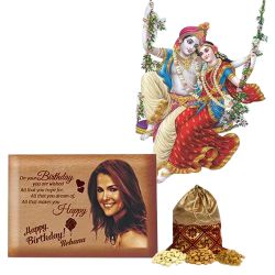 Wonderful Personalized Love Frame, Radha Krishna Sticker n Dry Fruits to Marmagao