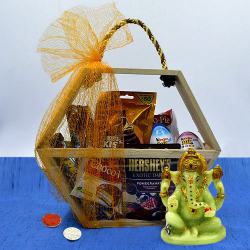 Bhai Dooj Special Chocolaty Hamper with Glowing Ganesha N Free Roli Chawal
