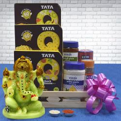 Magical Breakfast Hamper of Pasta n Noodles with Glowing Ganesha N Roli Chawal