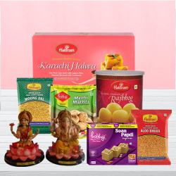 Glorious Laxmi-Ganesh Idol with Haldirams Diwali Sweets n Snacks Combo