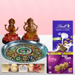 Decorative Puja Thali with Haldiram Sweets n Chocolates<br>