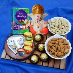 Classic Selection of Puja Thali, Dry Fruits, Chocolates N Lots