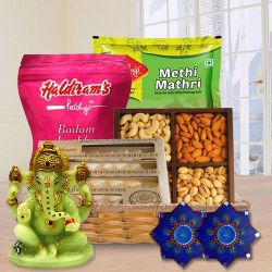 Tasty Haldiram Sweets n Snacks, Dry Fruits, Ganesh Idol, Dot Mandala Art Diya Set for Diwali Gift