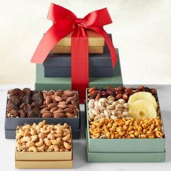 Lovely Xmas Gift of Exotic Dry Fruits Triple Tower to Nipani