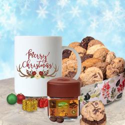 Classy Xmas Personalized Gift of White Mug with Coffee n Cookies