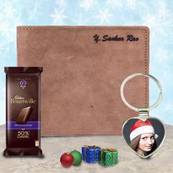 Amazing Personalized Metal Heart Key Ring n Wallet with Chocolates to Alwaye