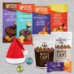 Marvelous Christmas Gift of Waffles  N  Snackable Chips with Santa Cap to India