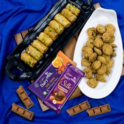 Impressive Gift of Roll Baklava with Snacks n Cadbury Chocolates