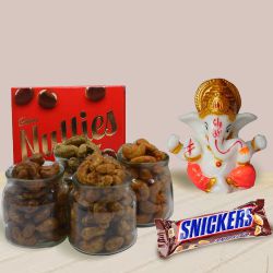 Scintillating Combo of Marble Ganpati, Assorted Chocolates n Flavored Cashews