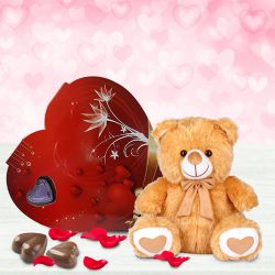 Love Me Always Gift of Teddy with Homemade Heart Shape Chocolates