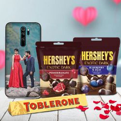 Enigmatic Valentine Gift of Mobile Cover, Toblerone n Hersheys Exotics